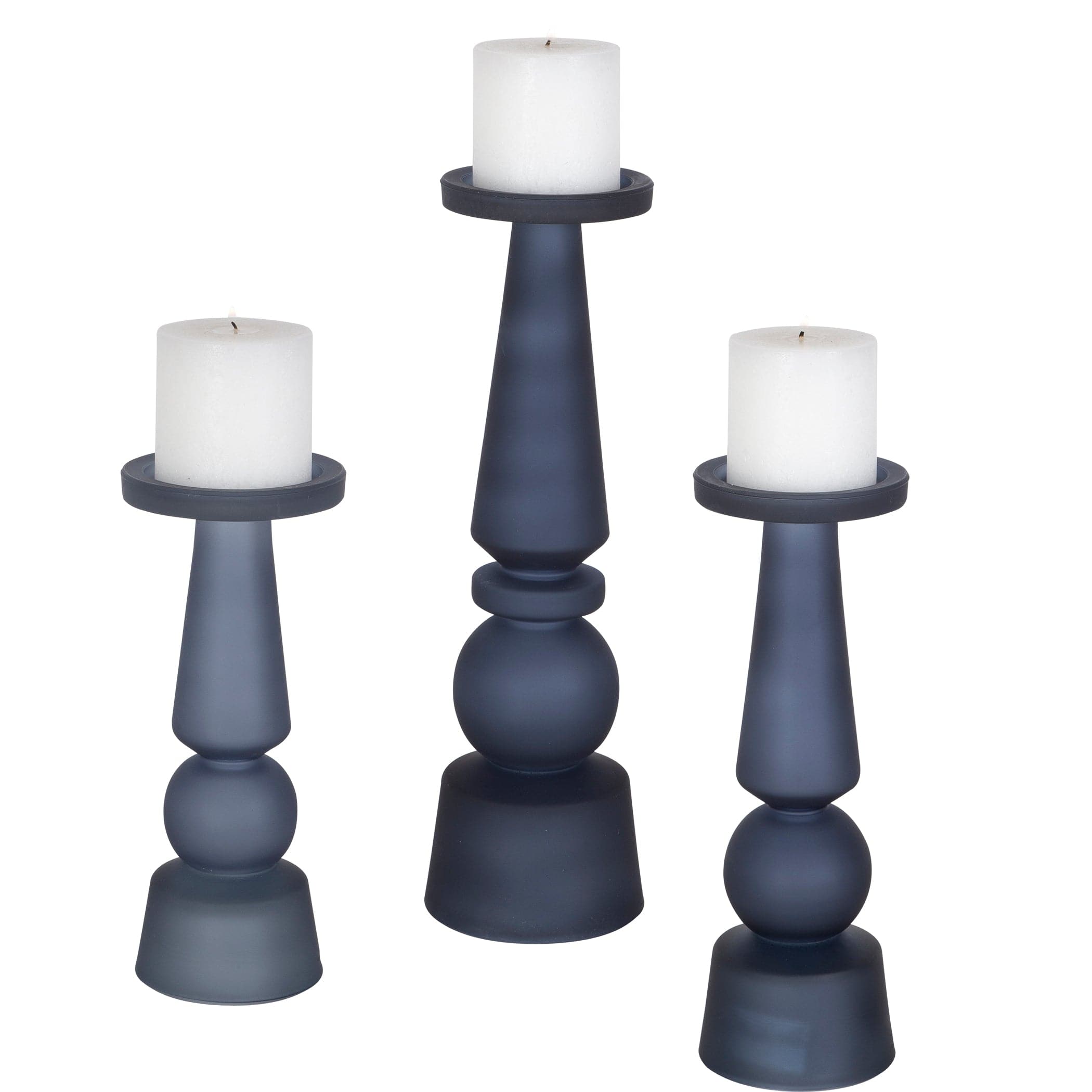 Cassiopeia Blue Glass Candleholders, S/3 Uttermost