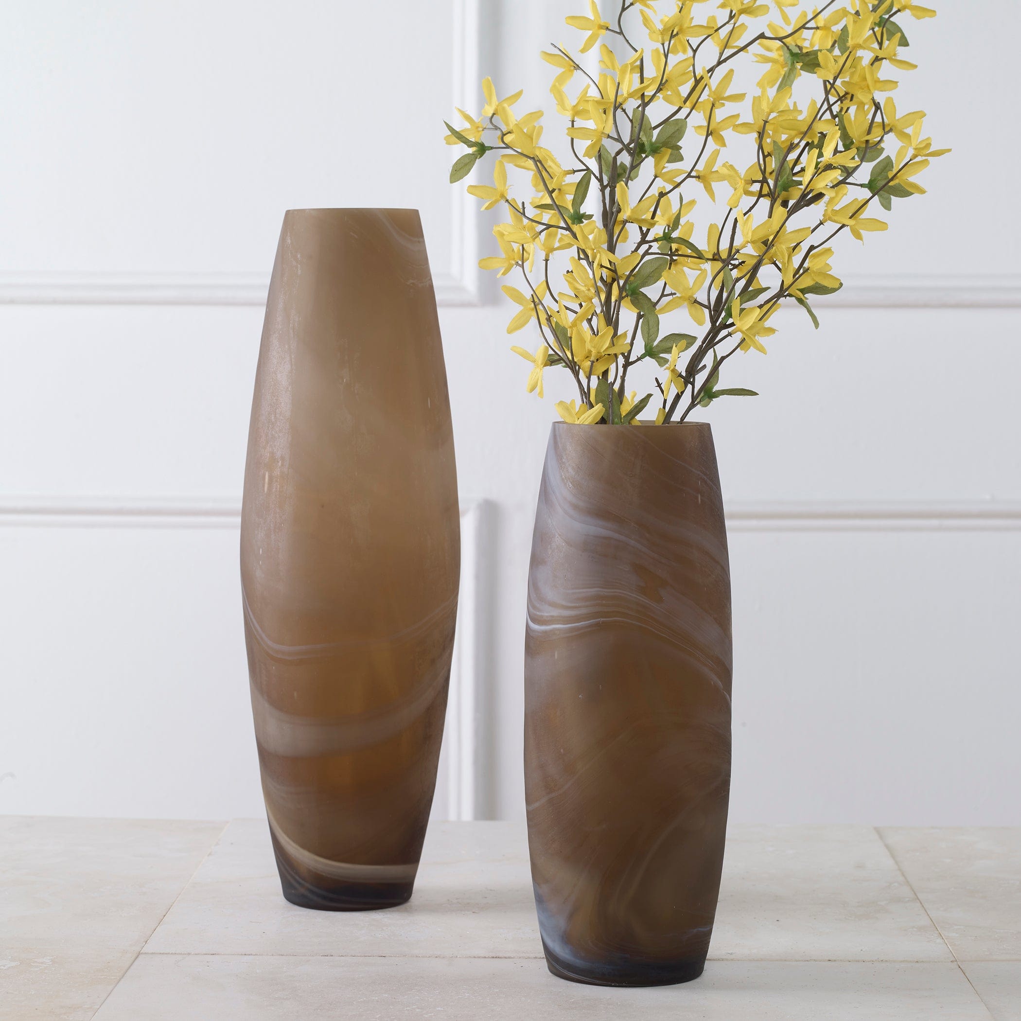 Delicate Swirl Caramel Glass Vases, Set/2 Uttermost