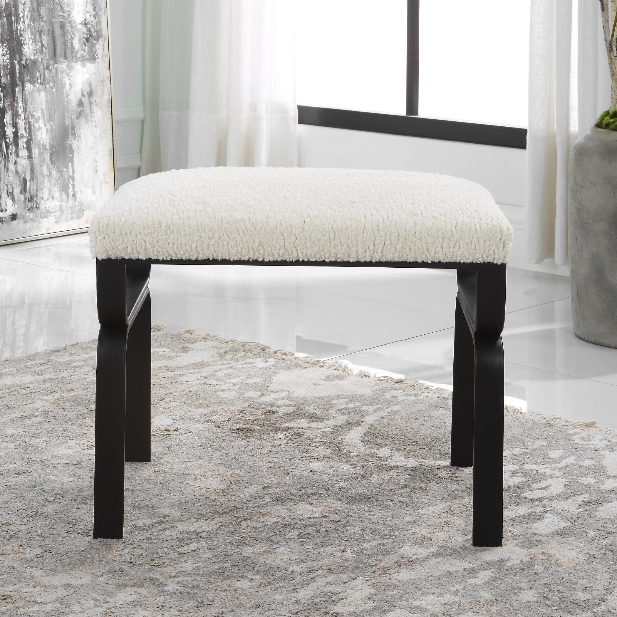 Diverge White Shearling Small Bench Uttermost
