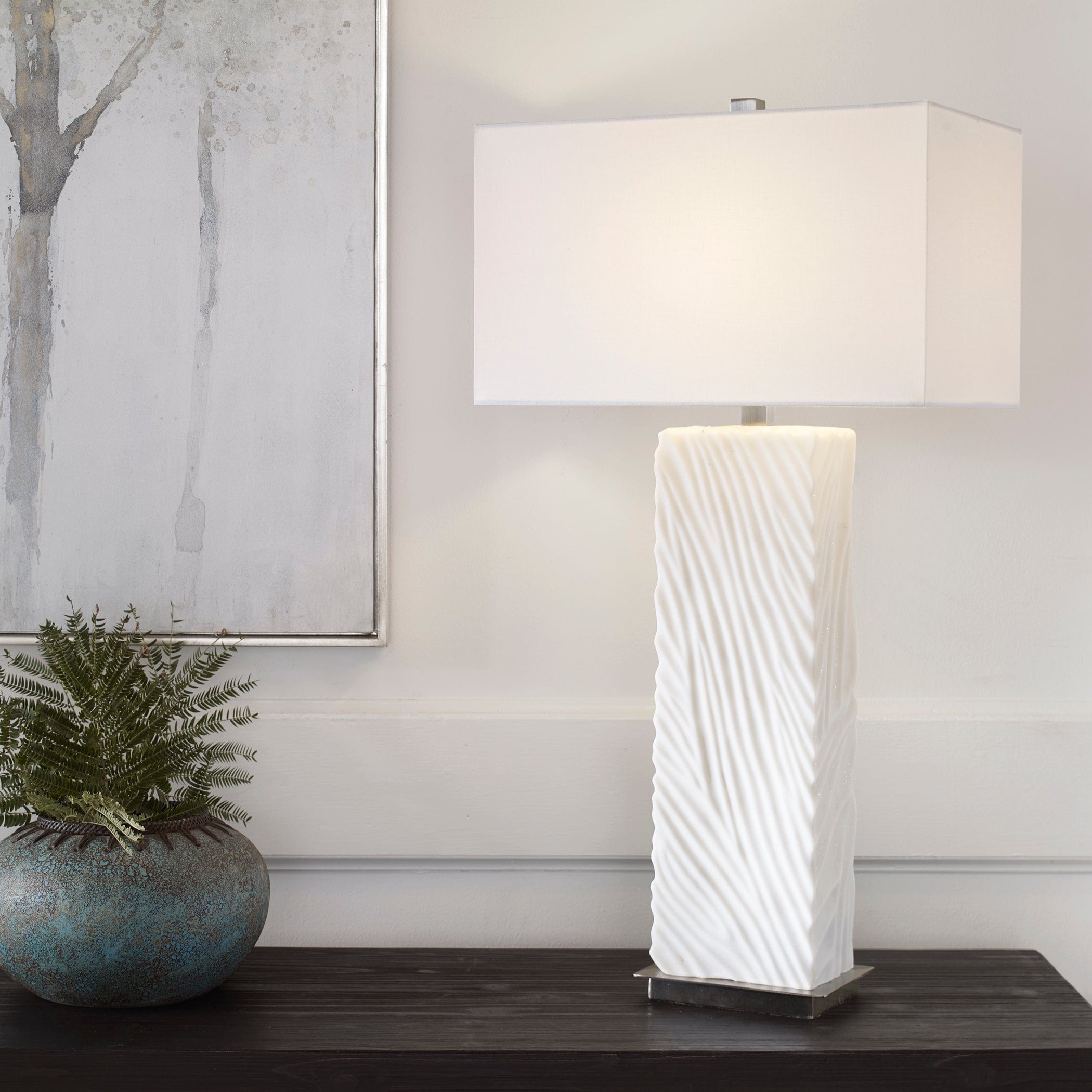 Pillar White Marble Table Lamp Uttermost