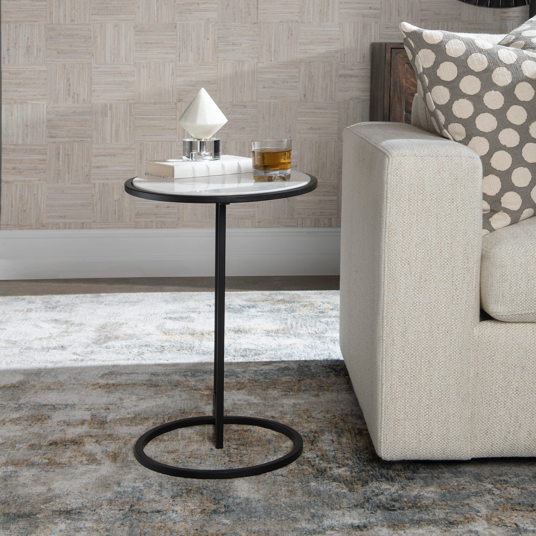 Twofold White Marble Accent Table Uttermost